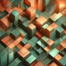 Abstract geometric pattern of 3D cubes in orange and teal, AI generated