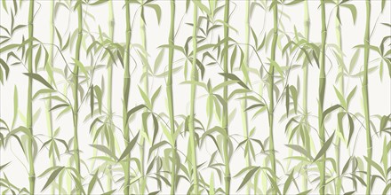 Bamboo forest, vector drawing in soft green tones, seamless pattern