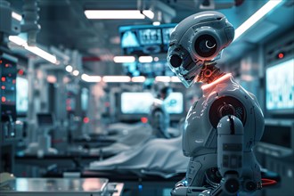 Futuristic robot in a medical facility with advanced technology, AI generated