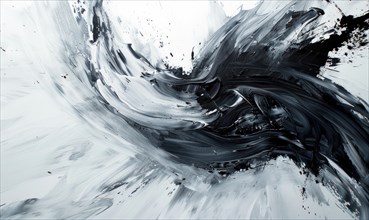 A brush glides across a white canvas. Black, gray and white dramatic strokes. Abstract background