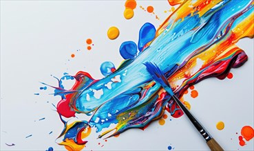 Multicolored paint brush stroke on white background. Abstract artistic background AI generated