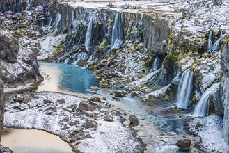 Hrauneyjarfoss waterfalls, onset of winter, Sudurland Iceland