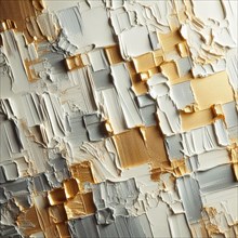 Luxurious abstract with gold leaf inclusions within white and cream textures, AI generated