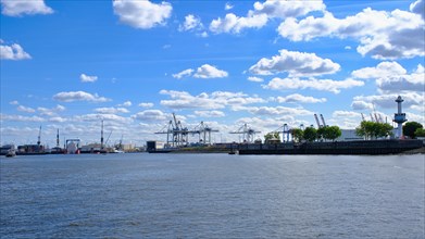 View over the Port of Hamburg, Panorama, Hanseatic City of Hamburg, Hamburg, Germany, Europe