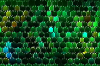 Abstract green hexagonal pattern with gradient and bright spots, AI generated
