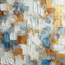 Cool-toned abstract painting with impasto texture, showcasing a mix of blue, orange, and white, AI