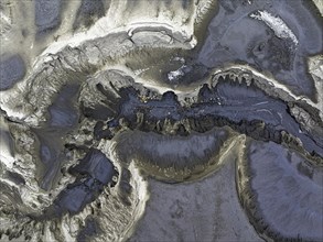 Mud pot, Fjallabak Nature Reserve, drone shot, Sudurland, Iceland, Europe