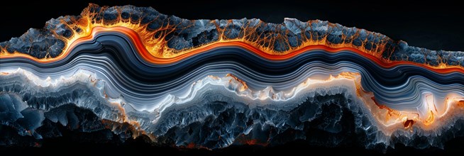 Abstract digital artwork showing contrasting textures suggestive of flowing lava and ice, AI