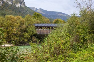 Loisachsteg, wooden bridge over the Loisach, Garmisch-Partenkirchen, Werdenfelser Land, Upper