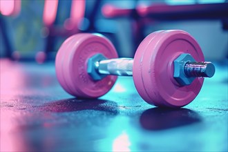 Pink dumbbell free weight used in weight training in gym. KI generiert, generiert, AI generated