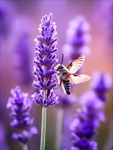 Lavender flower with focus on a bee perched amidst petals, AI generated
