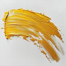 A textured brush stroke in golden yellow on a white surface AI generated