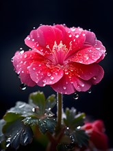 Brightly colored geranium adorned with fresh water droplets from summer rain, AI generated