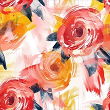 Seamless watercolor pattern with bold lily flowers and abstract strokes AI generated