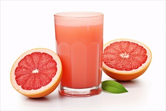 Drinking glass with grapefruit fruits on white background. KI generiert, generiert, AI generated