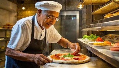 Pizza chef in Naples, Italy, preparing a pizza, AI generated, AI generated, Europe