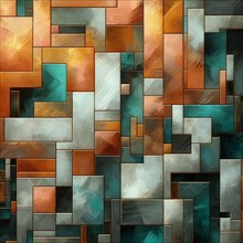 Abstract geometric painting with a blend of teal and copper shades, AI generated