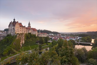 Hohenzollern Castle Sigmaringen with an enchanting sunset in summer