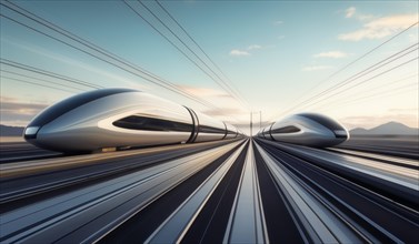 Dynamic bullet train racing on tracks encapsulating modern transportation technology, ai generated,