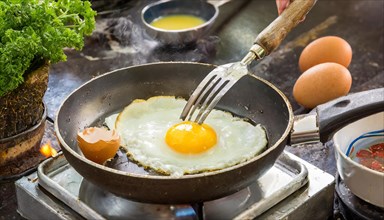 Food, fried egg is fried in the pan, AI generated, AI generated
