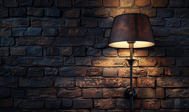 Vintage wall lamp casting a warm light on a textured brick wall, enhancing the ambiance AI