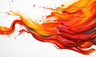 A brush glides across a white canvas. Orange, yellow and red gradient paint stroke. Abstract