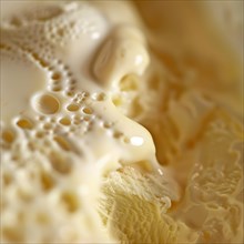 Vanilla ice cream scoop melting slowly, closeup view AI generated