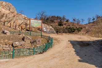 Area map at entrance to Samnyeon Mountain Fortress in Boeun, South Korea, Asia