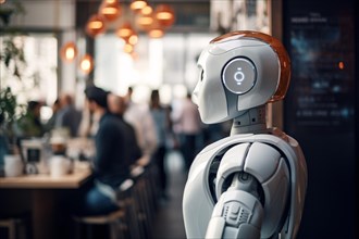 Artificial intelligence robot working as waiter in restaurant. KI generiert, generiert, AI