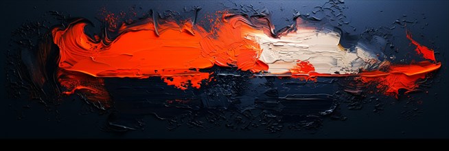 Expressive abstract painting with movement in red, white, and black colors, banner 3:1 wide style,
