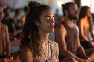 A group of people meditating in a calm and serene indoor setting, AI generated