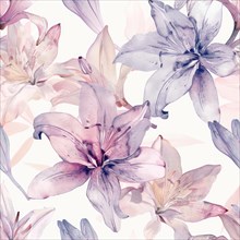 Seamless watercolor pattern with lily blossoms in pastel tones AI generated