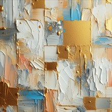 Gold, tan, and white textures in an abstract impasto style painting, AI generated