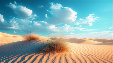 Serene desert dunes under a blue sky with sparse clouds, ai generated, AI generated