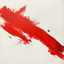 A broad flat brush stroke in vibrant red on a white canvas AI generated