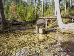 Laming flows into the Kreuzteich, small mill wheel, near Tragoess, Styria, Austria, Europe