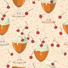 Flat lay pattern of ice cream sundaes with cherries and sprinkles AI generated