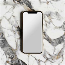 Smartphone mockup with a blank screen on a sleek marble background AI generated