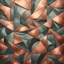 Metallic geometric pattern with abstract triangles in copper and silver, AI generated