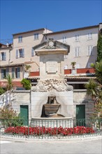 Fountain at Place Neuve, Grimaud-Village, Var, Provence-Alpes-Cote d'Azur, France, Europe