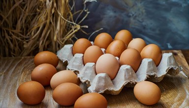 Food, fresh brown hen's eggs, free range eggs, AI generated, AI generated