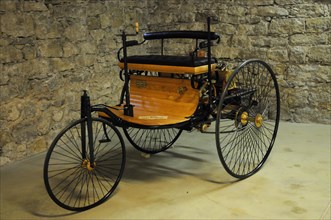 German Car Museum Langenburg, Benz Patent Motor Car, known as the first car in the world, in a