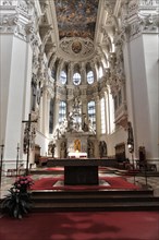 St Stephan's Cathedral, Passau, Impressive baroque church interior with high columns and detailed