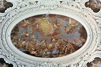 St Stephen's Cathedral, Passau, Masterful ceiling painting of a dramatic religious scene surrounded