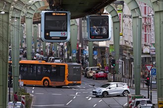 Street line of the suspension railway in the Vohwinkel district with two tracks, Wuppertal,