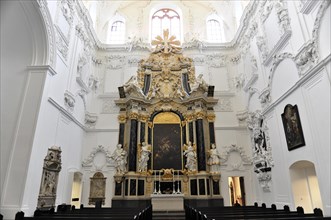 St Kilian's Cathedral in Wuerzburg, Wuerzburg Cathedral, interior view of a nave with baroque