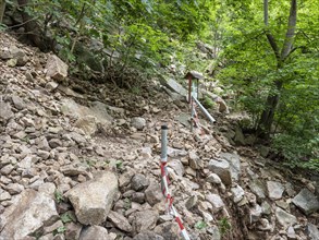 Landslide, mudflow, landslide, rockfall, buried hiking trail in the Bode Valley between Thale and