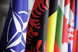 Symbolic image at the meeting of NATO foreign ministers. Brussels, 03.04.2024. Photographed on