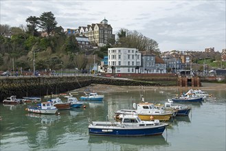 Houses, boats, boat harbour, Folkestone, Kent, Great Britain
