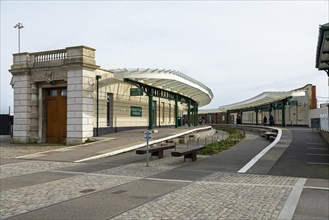 Former railway station in the harbour, Folkestone, Kent, Great Britain
